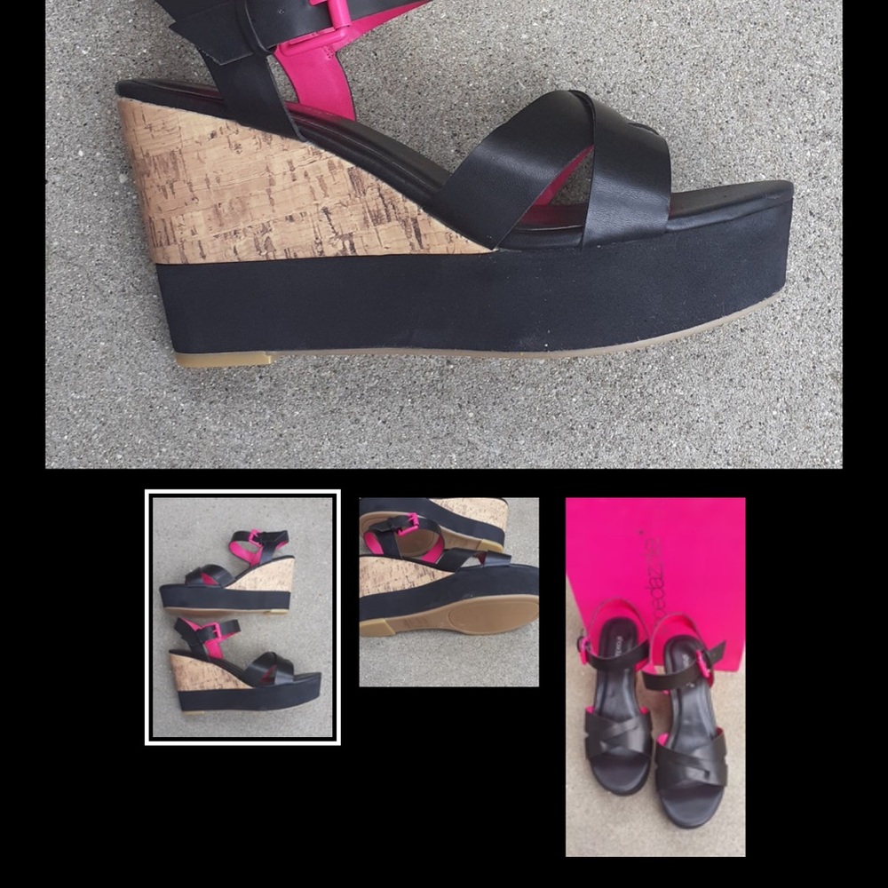 Black Wedges with hot pink accents